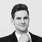 Business Concept Smiling Thoughtful Handsome Man Standing White Isolated Background Touching His Chin With Hand